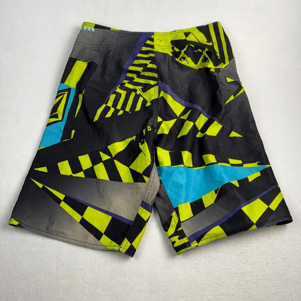 Volcom Dusty Mod Mens Board Shorts 28 Lime Green Cyan‎ Geometric Pattern Surf